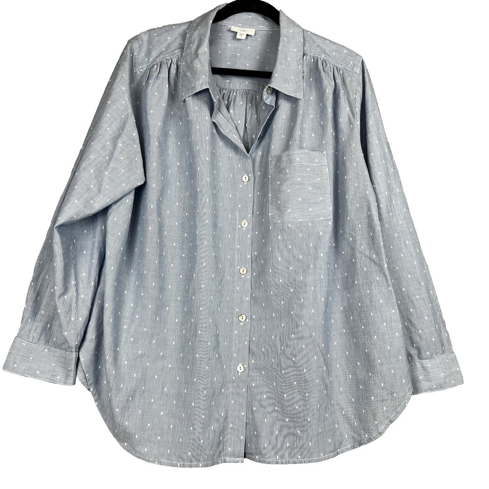 J. Jill Womens XL Striped Clip Dot Cotton Button Down‎ Shirt Long Sleeve